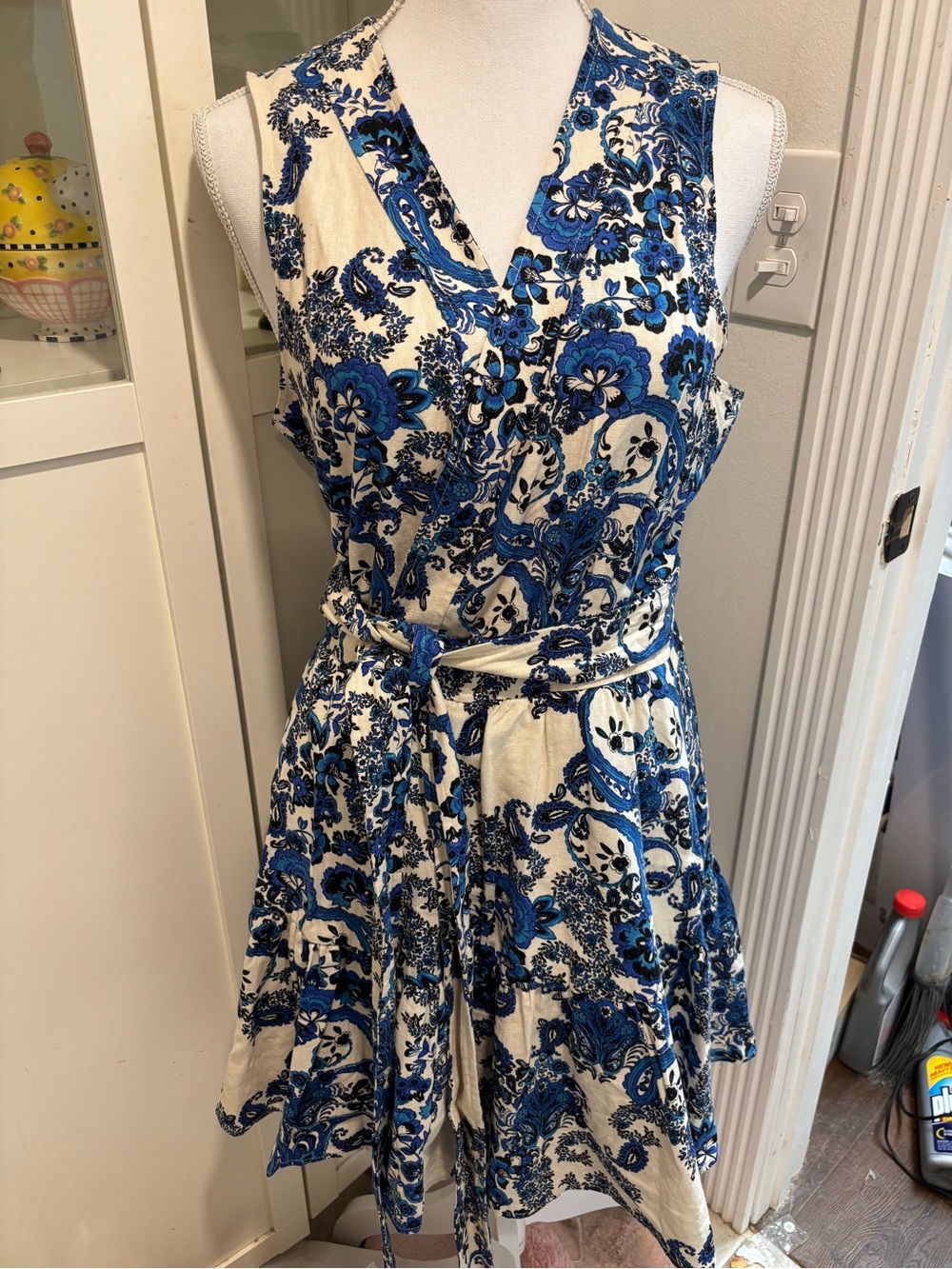 Christian Lacroix Blue and White Floral Sleeveless Mini Dress